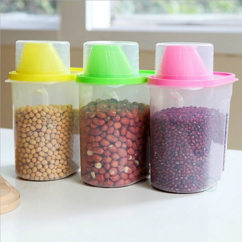 Photo 1 of Basicwise QI003216.3S 8.3 x 6.7 x 4 in. BPA-Free Plastic Food Saver Kitchen Food Cereal Storage Containers with Graduated Cap Multi Color - Small - Round - Set of 3