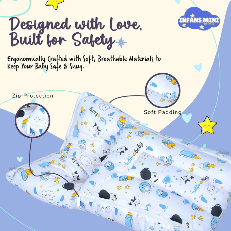 Image of Baby Bed, Sleeping Bag & Carry Nest Cotton|3 in 1 Convertible Portable Bassinet-Nest|Unisex New Born Sleeping Bed for 0-6 Months (Panda Blue)