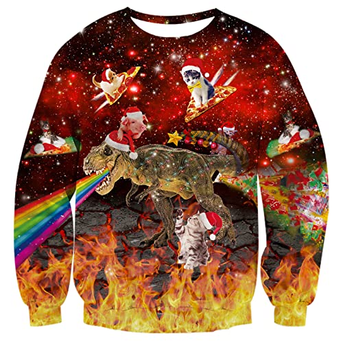 UNICOMIDEA Ugly Christmas Sweater Men Fashion Dinosaur Holiday Pullover Size S Women Xmas Sweater Christmas Cat Pig Adult Party Clothes
