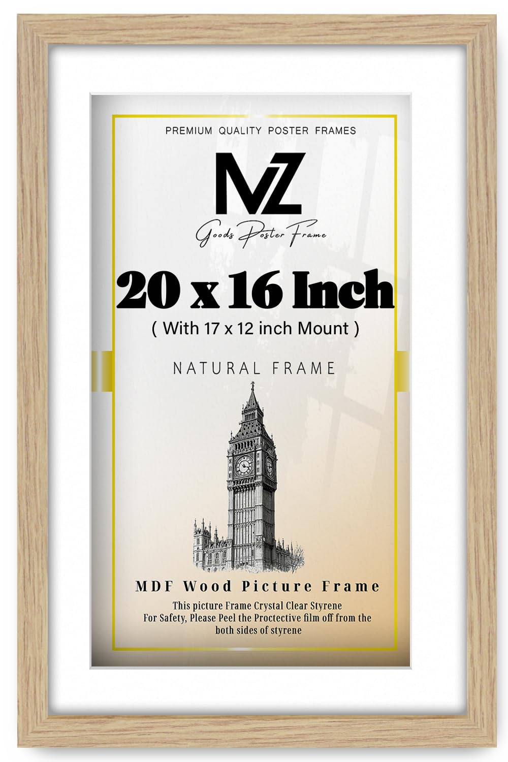 MZ GOODS | MDF Stylish Office & Home Frame (50.8 x 40.64 cm) With (17 x 12 Inch) White Mount Engineered Wood | 16" x 20" Wall Art Print, Painting Frame [ Oak ]