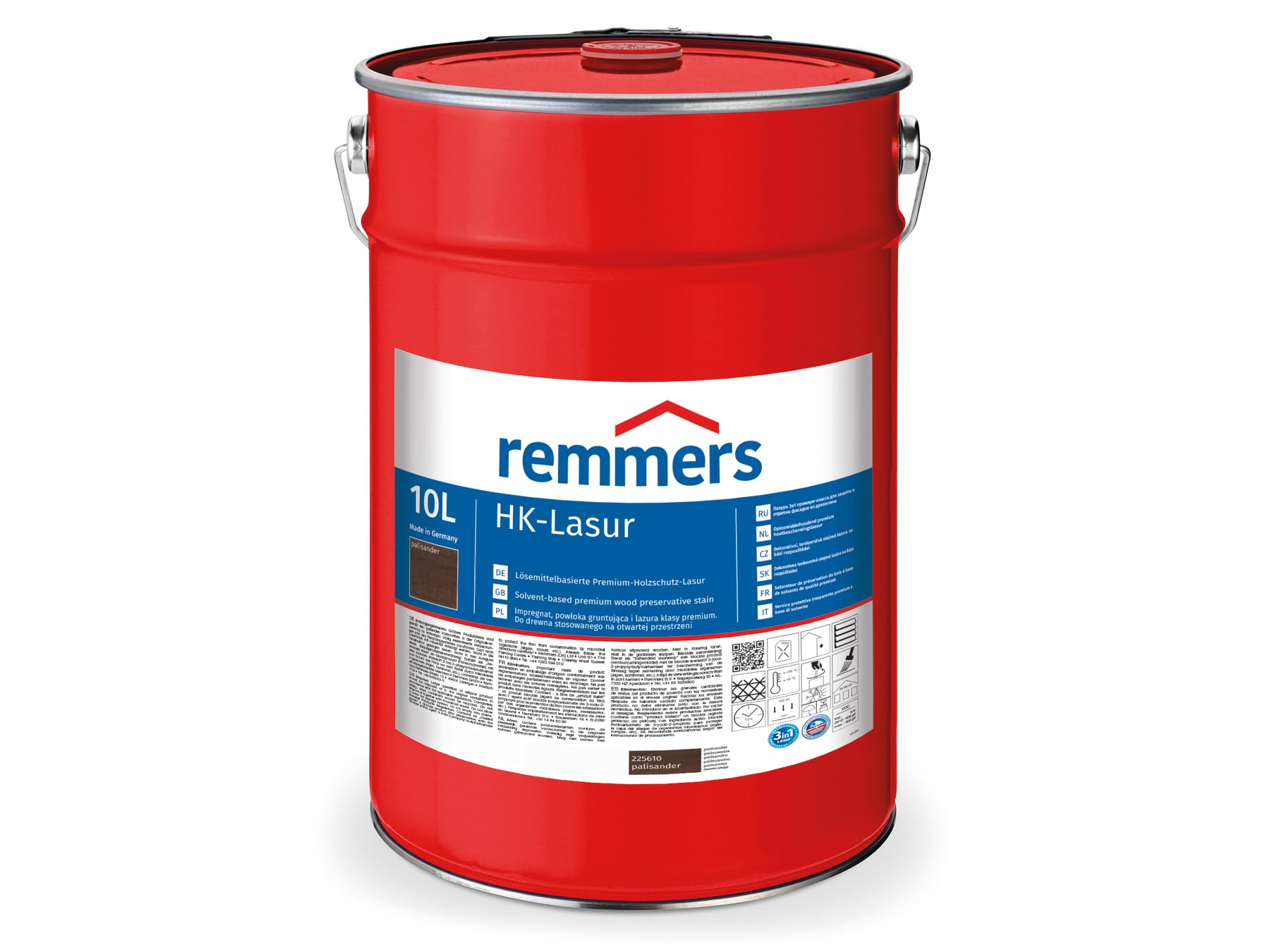 Remmers HK-Lasur 3in1 palisander, 10 Liter, Holzlasur aussen, 3facher Holzschutz mit Imprägnierung + Grundierung + Lasur, Feuchtigkeit- und UV-Schutz