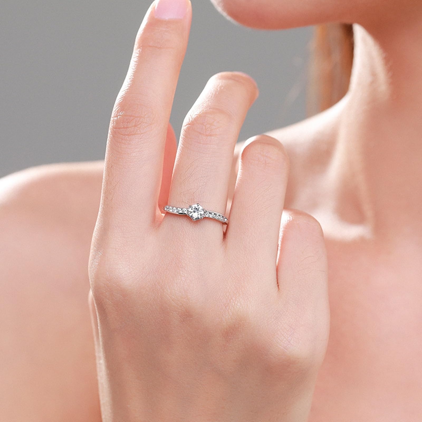Anillos de boda de oro blanco, diamante cultivado en laboratorio, 0,5 ct, anillo de compromiso de oro auténtico, elegante anillo de boda para mujer