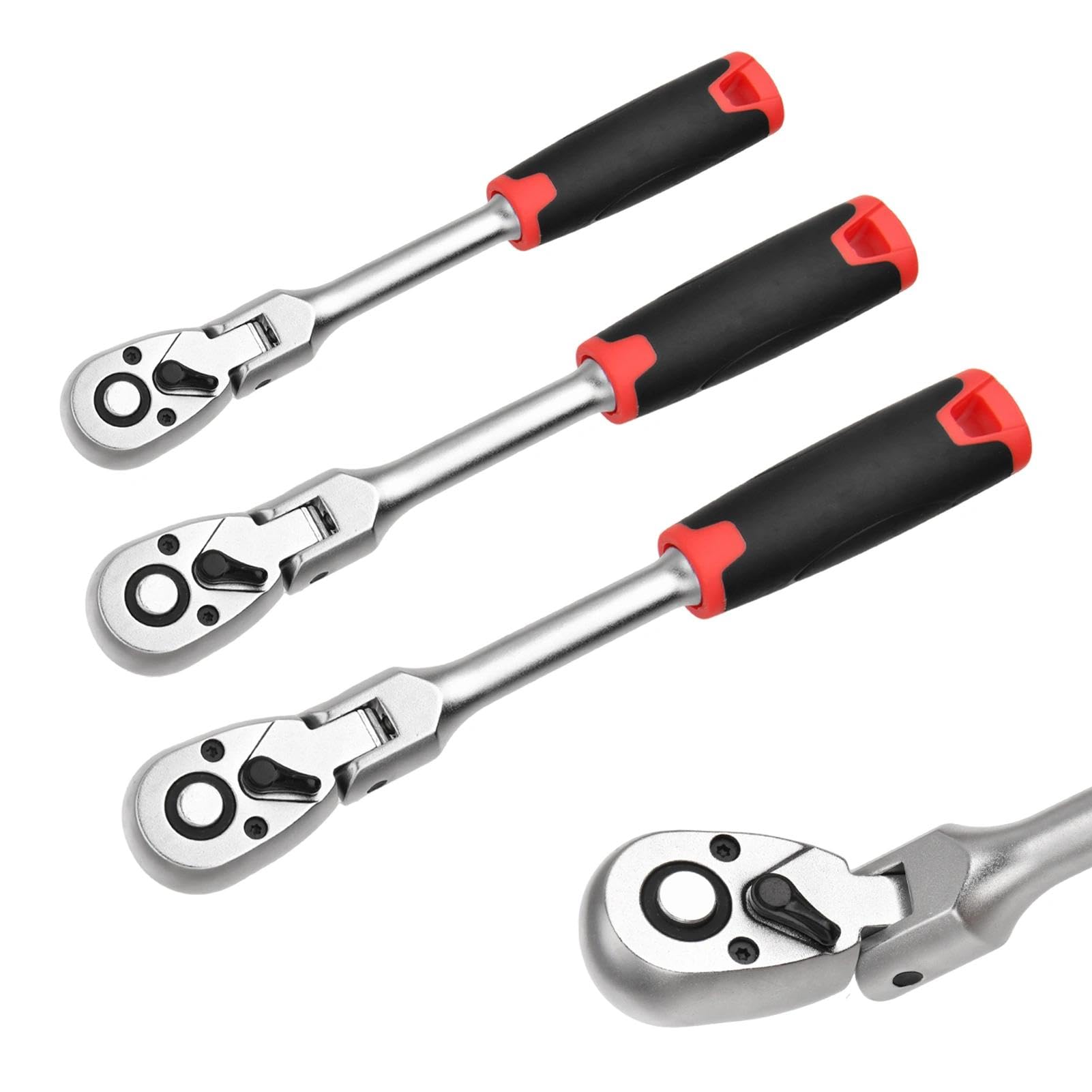 LEONTOOL Set di 3 chiavi a cricchetto testa girevole 1/4 3/8 1/2 pollice 72 denti 180° con sgancio rapido reversibile per auto moto fai da te