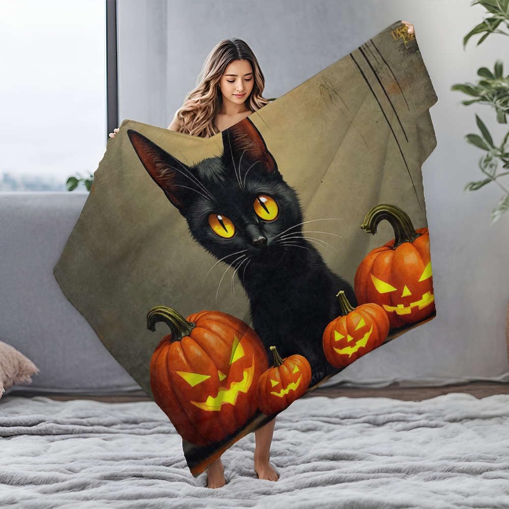 Couverture flanelle chat noir lit Queen Size anti-froid 150x200