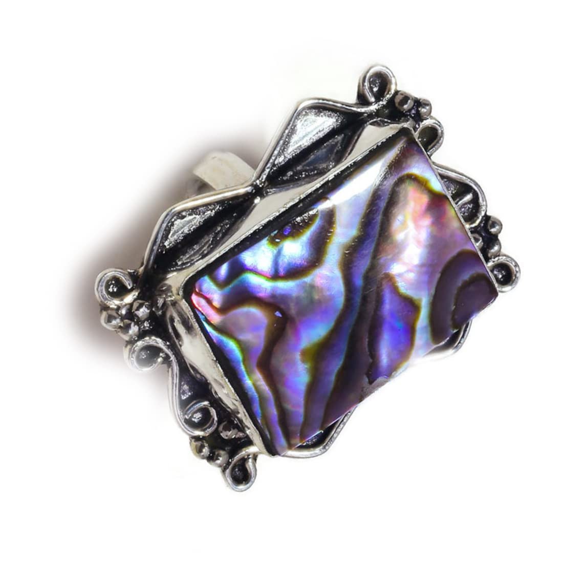 jewels housePaua Abalone Shell Rectangle Gemstone Silver Plated Handmade Oxidized Statement Ring US-5.5, Shell, abalone shell