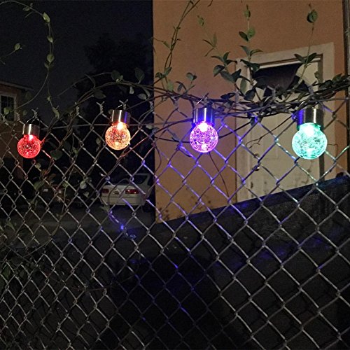 4 piezas Lámparas Solares Jardin Luz LED Luces LEDs de Cambia Color Diseño de Bola de Vidrio con Gancho para Jardín, Patio, Terraza, Navidad y Todas las Decoraciones de NORDSD