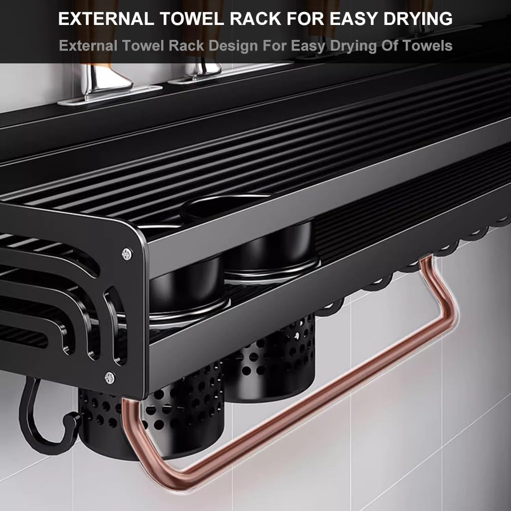 Over The Wall Mounted Dish Drying Rack Wall Mounted Pots And Pans Rack Kitchen Utensils Holder Organizer With Hooks Over Stove Spice Organizer Shelf (Size : 70cm)