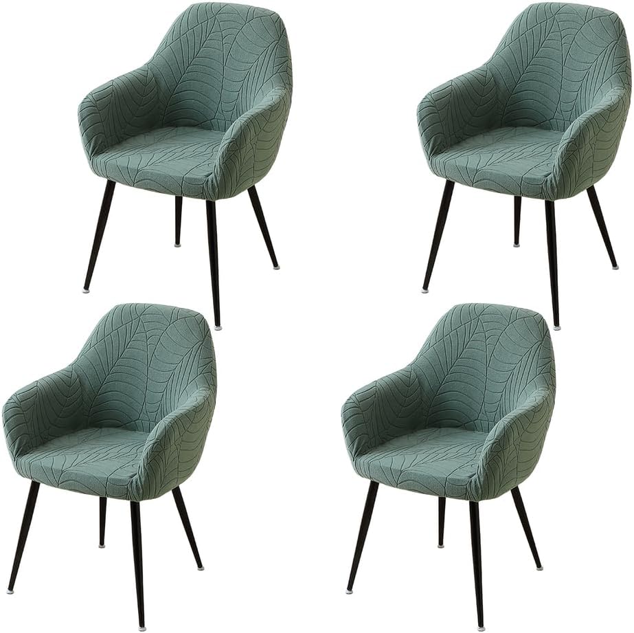 Modern Elastic Arc-Back Dining Chair Covers with Arms - Removable Washable Slipcovers for Office & Swivel Chairs | Restaurant & Home Decor Protection,Green,4pcs