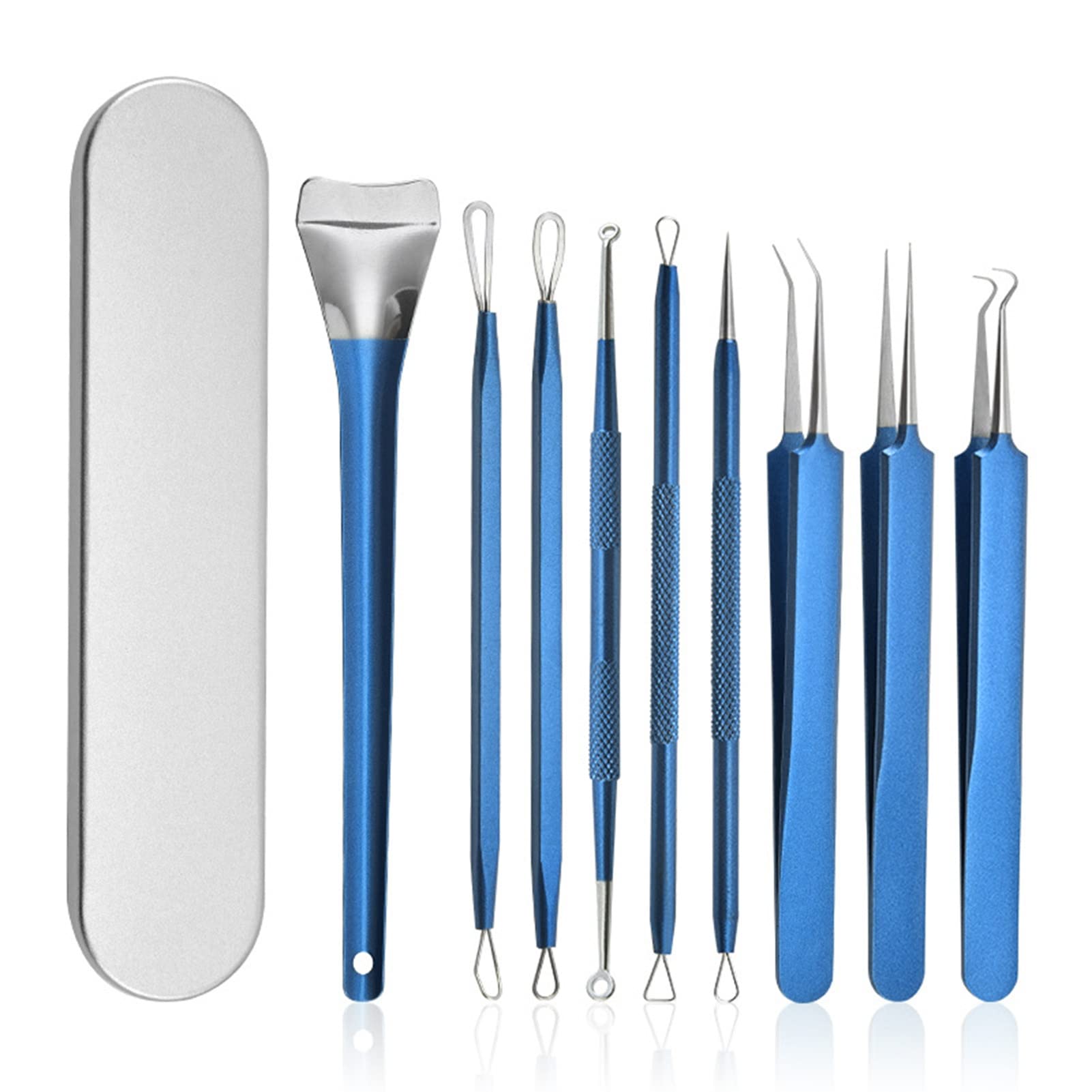 Worparsen Blue Blackhead Extraction Tool Metal Comedones Acne Pimple Blemish Whitehead Extractor Tweezers Face Treatment With Storage Box