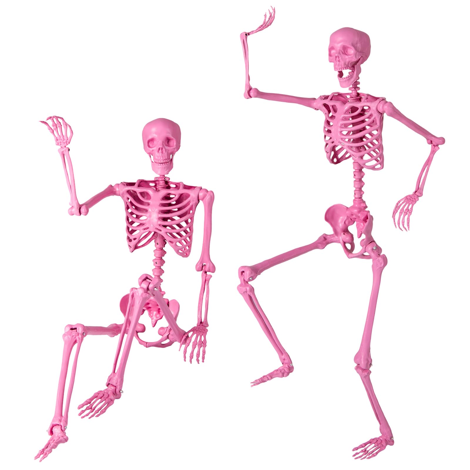 GYMAX 160 cm Halloween Skelett, lebensgroßes Bewegliches Skelett mit 8 Gelenken, Halloween Deko für Innen & Außen, als Skelett-Dekoration für Friedhofspartys & Spukhaus-Partys (Rosa)