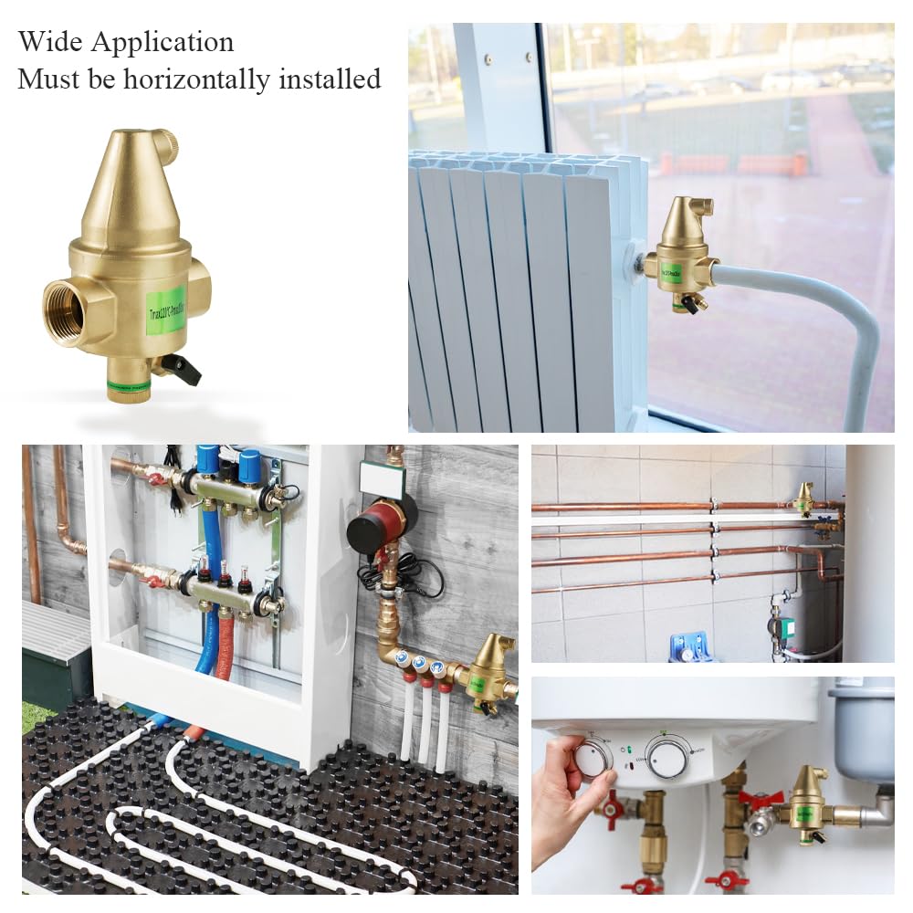 WiseWater Válvula de ventilación automática de 1 pulgada, válvula de escape de aire de latón en sistema de calefacción, válvula de liberación de aire para caldera, radiadores, solar, calentador de