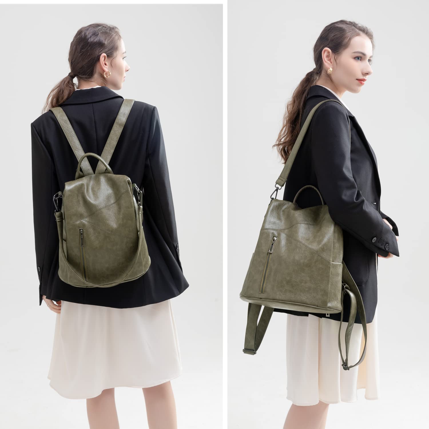 Mochila Antirrobo Mujer de PU Cuero Suave, Bolsa Casual Escolar con Correa de Hombro Extraíble como Bolsa Bandolera, Elegante Impermeable Grand Capacidad para Trabajo Oficina Escuela Viaje
