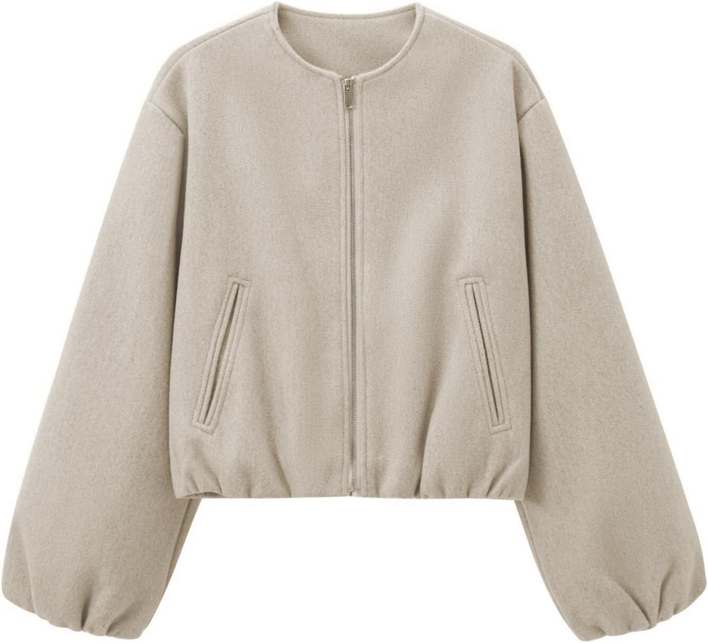 Talakeno Womens Cropped Bomber Jacket Casual Zip Up Varsity Jackets Trendy Outwear Coats with Welt Pockets