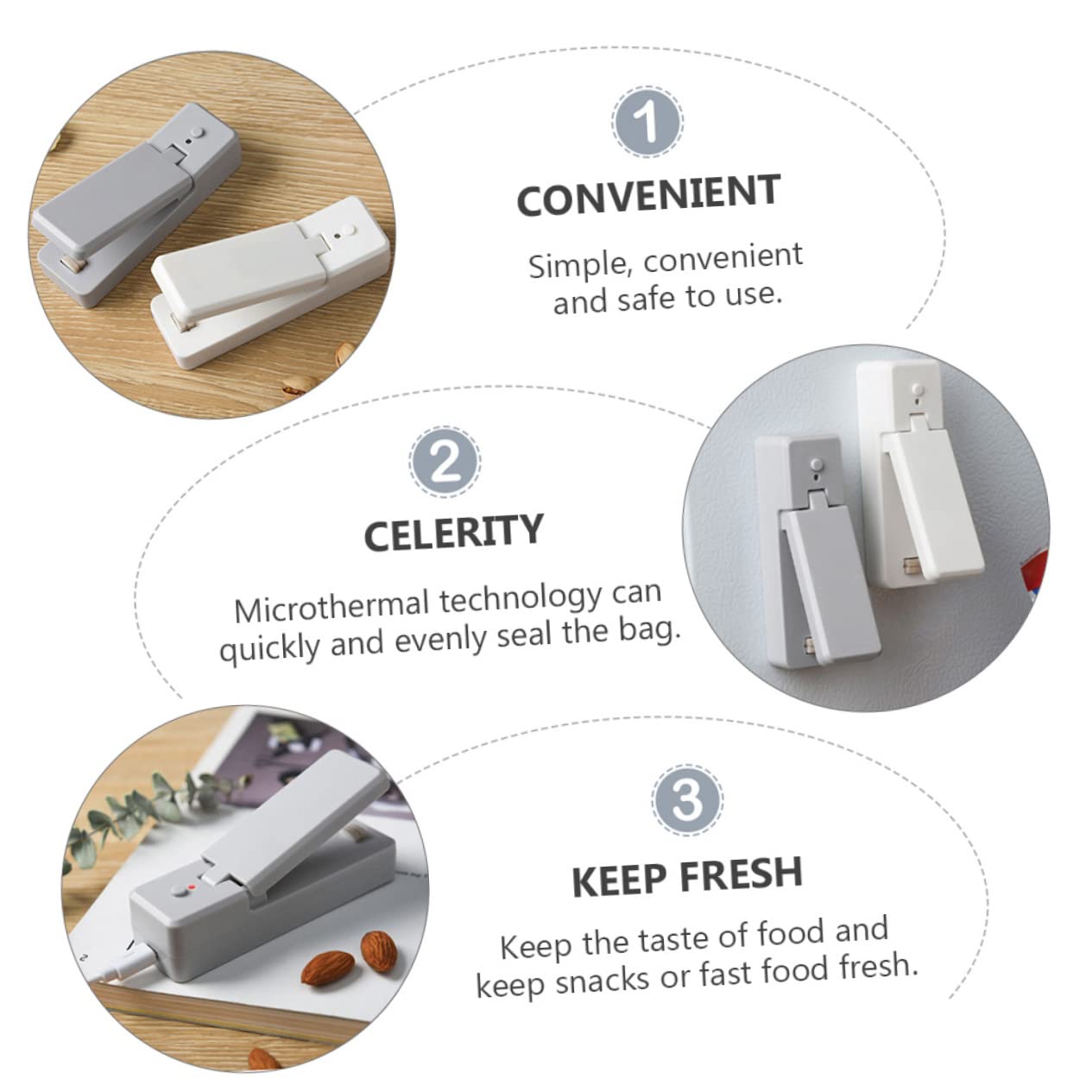 GRIRIW Portable Snack Bag Sealer Machine Rechargeable Food Bag Sealing Device Convenient Household and Travel Use Keeps Food Fresh and Lasting Design for Easy