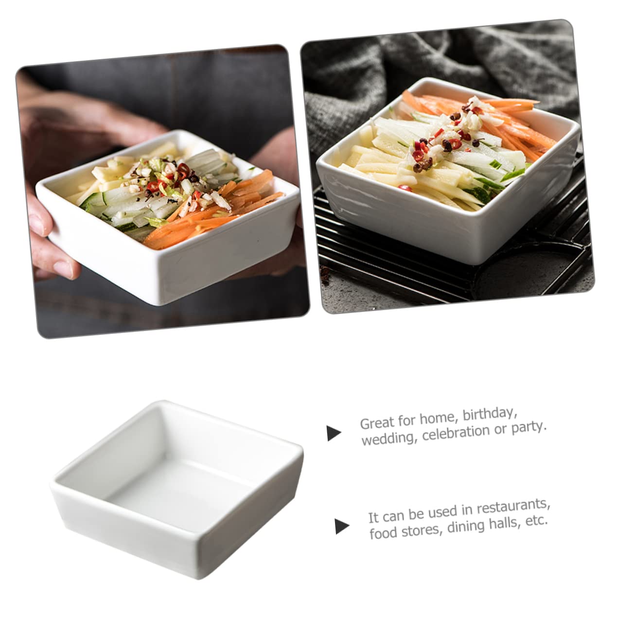 GRIRIW Sauce Seasoning Dish Crisp Bowls for Serving Party Noodle Condiment Dishes Mini Dessert Cups Sugar Dish Small Dessert Bowls Seasoning Plates Jus Sugar Bowls with Lid Ceramics White