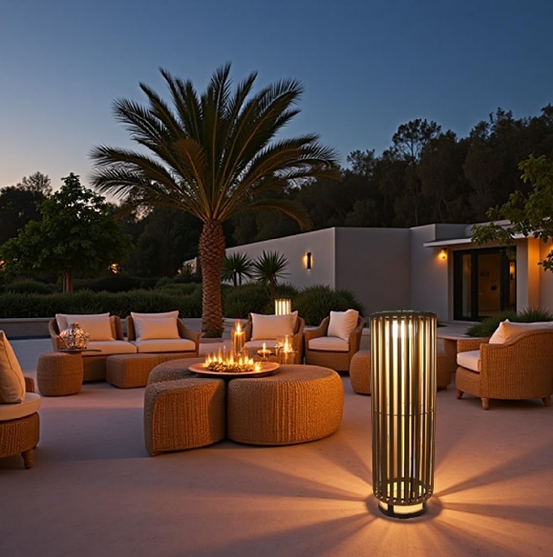 Large Solar Rattan and Rechargeable Lamp Outdoor Lantern Floor Standing Lamp - All Year Round use