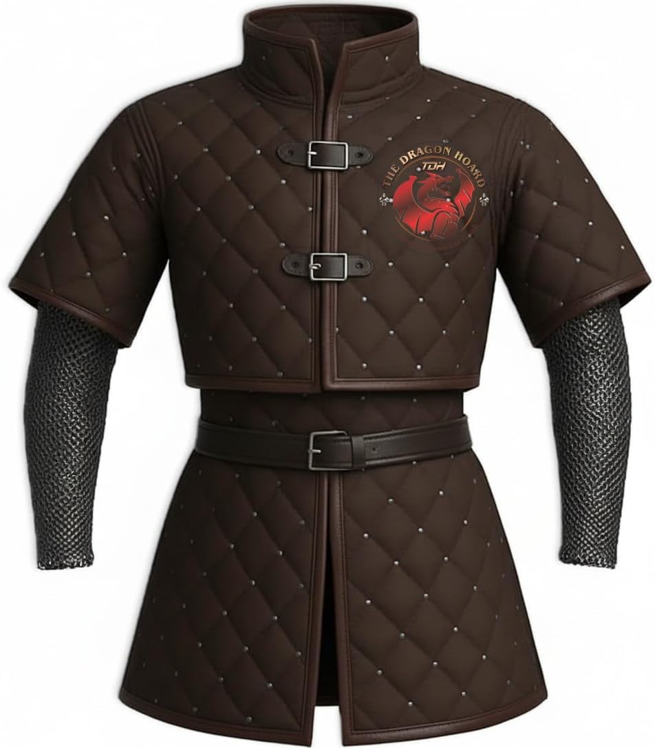 Medieval Gambeson Quilted Cotton Armor with, Leather Buckle Straps, Historical Reenactment Costume