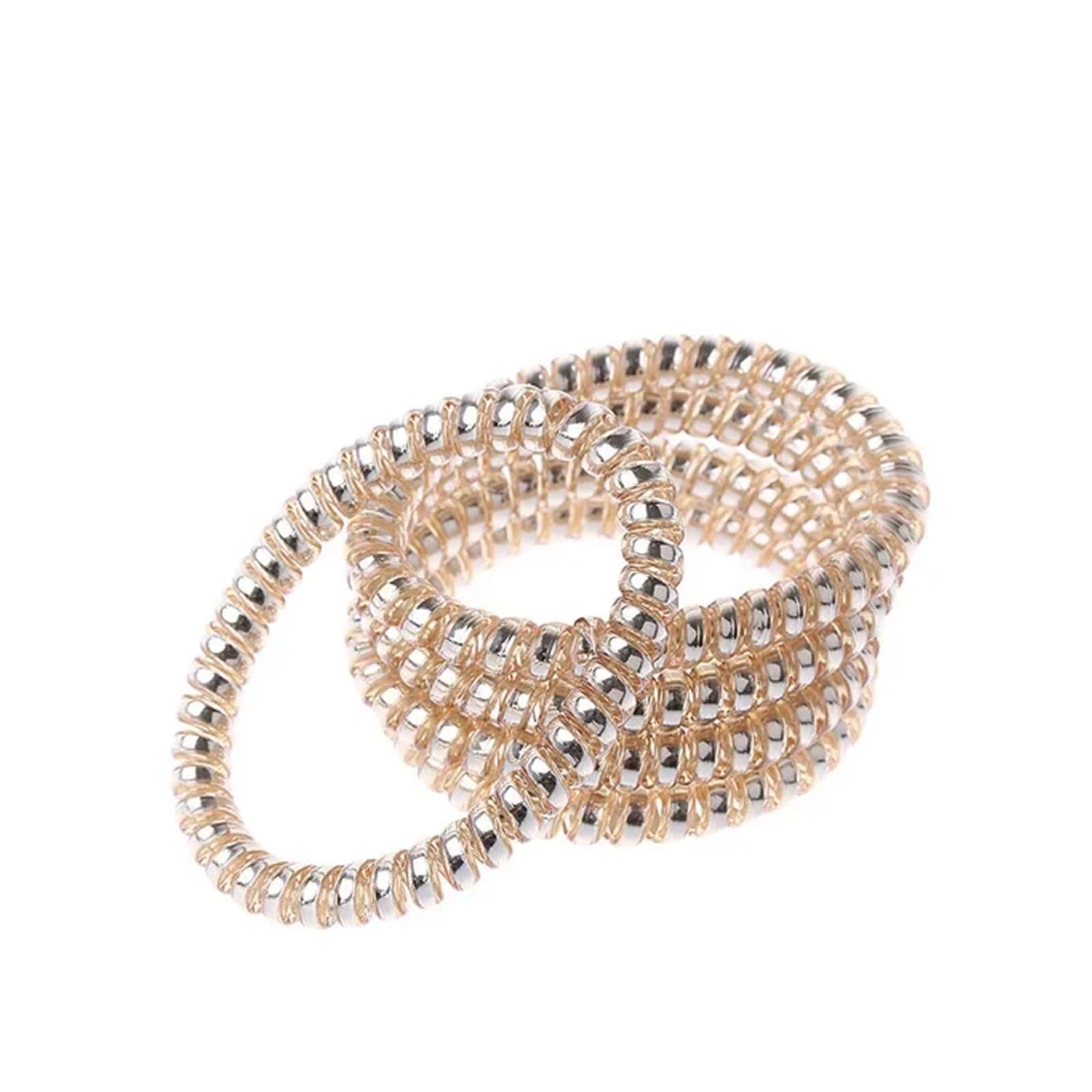 RRYPBOVG Spiral Hair Ties 10 Pcs Gold/Silver Color Elastic Rubber Telephone Wire Hair Bands Ponytail Holder Hair Accessories(Gold)