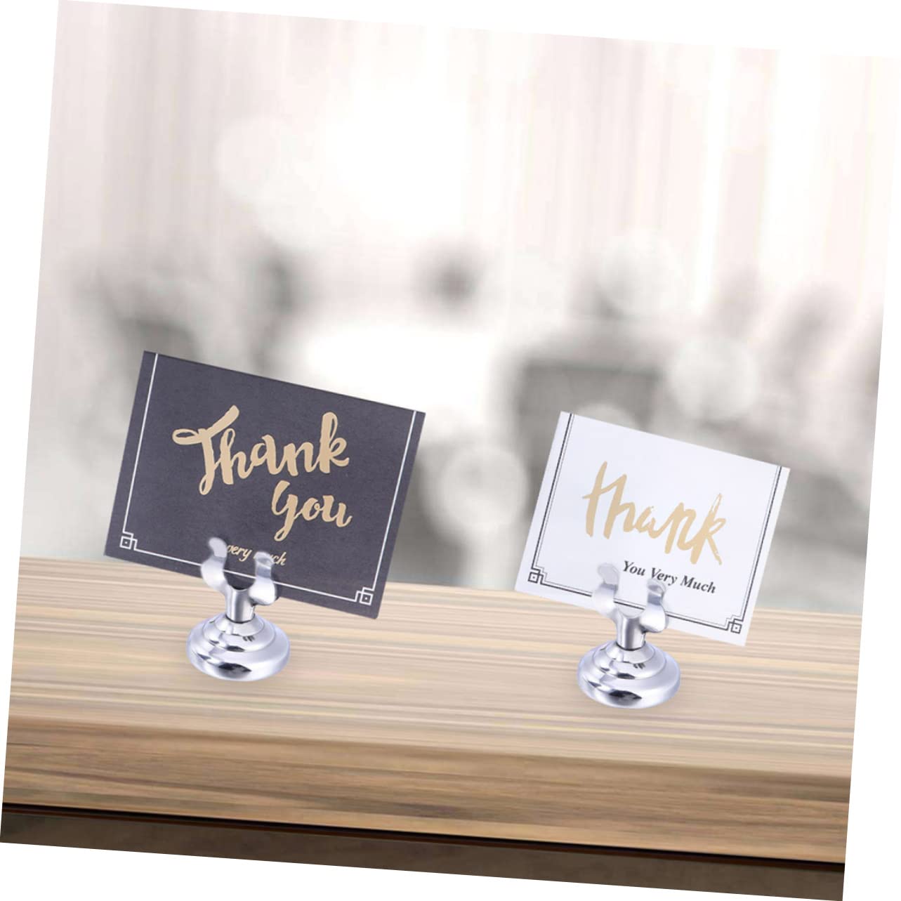 4 Pack Stainless Steel Menu Holders for Restaurant Tables | Simple Tuning Fork Shape, Silver Finish, Holds Larger Cards, Party and Banquet Table Marking