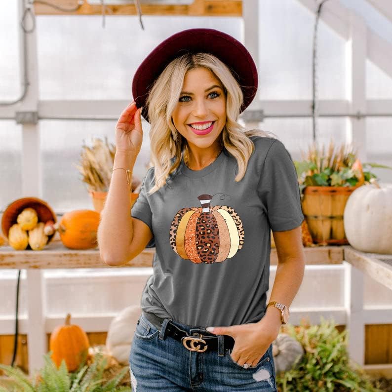 Miniatura 5 de Camisas de calabaza para mujer, camiseta de calabaza a cuadros de búfalo para mujer, camisetas casuales de manga corta con gráficos divertidos