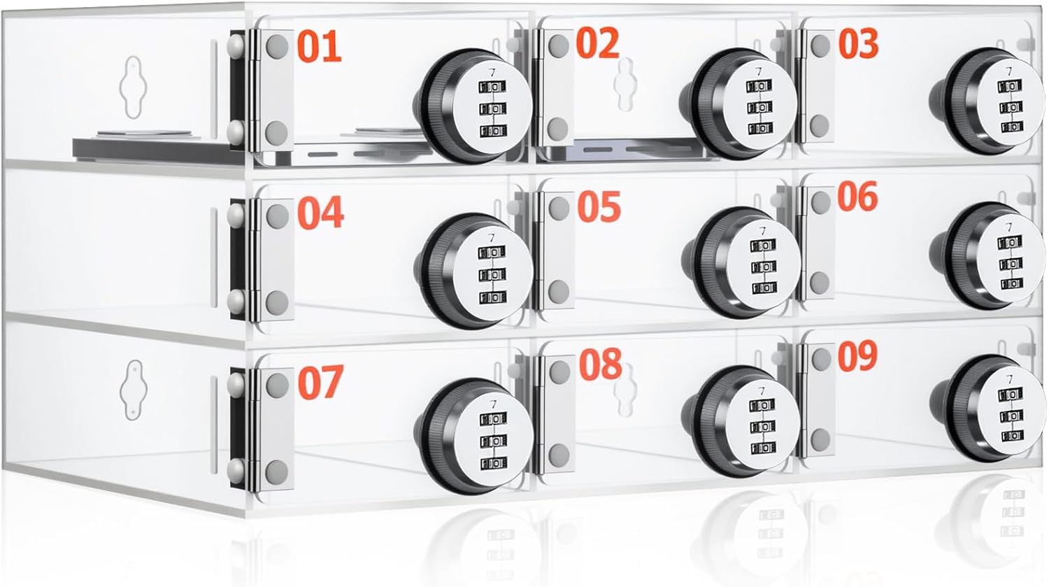 9 Slots Cell Phone Locker with Combination Lock, Cell Phone Storage for Classroom, Clear Acrylic Storage Cabinet Bin, Wall Mounted for School Students Office Factory Employees