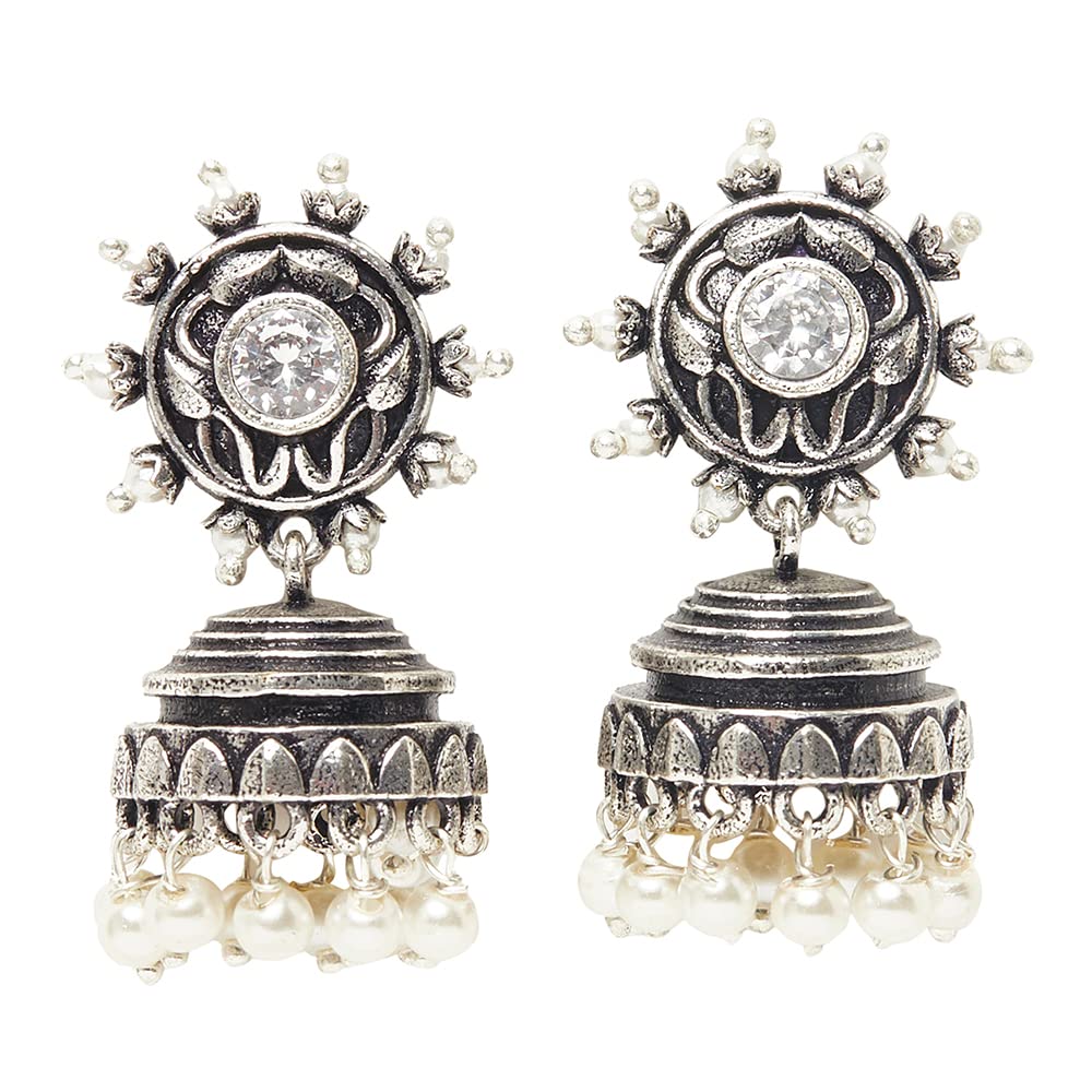 VOYLLA Zircon and Faux Pearls Embellished Brass Silver Jhumka Earrings (B0BD57WVCW) Amazon Price History, Amazon Price Tracker