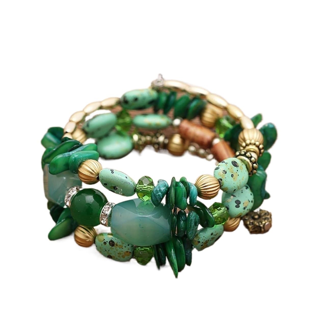 BCJMKDX bohemian bracelet, Natural Stone Beads Bangle Bracelet Gold Color Metal Bohemian Ethnic Costume Jewelry Bracelets for Women(A)