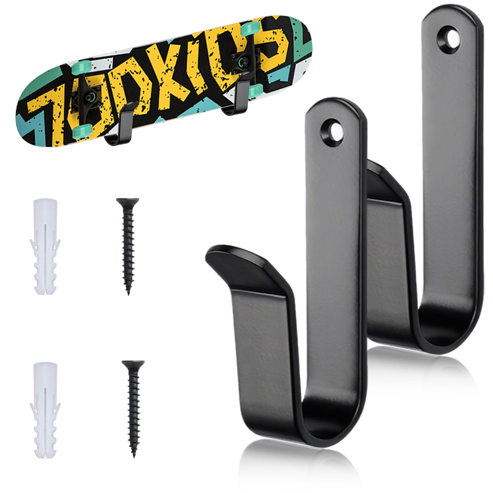 Vxcvzv 2PCS Heavy Duty Hooks, Black Ladder Hook for Garages Storage,Walls Hooks Heavy Duty for Tools, Workshop, Shed, L Shaped (2PCS Snowboard Wall Mount Clips)
