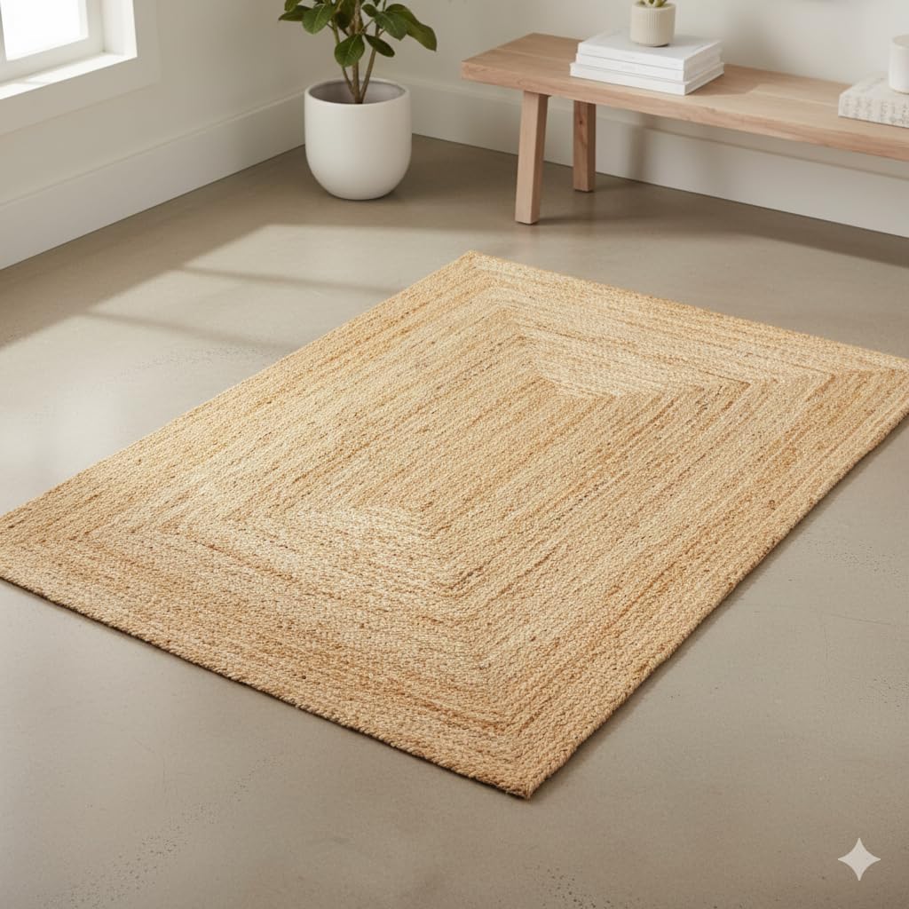Craft Trade Natural Lavable Bohemia Yute Alfombra Reversible Trenzado Tejido a Mano Alfombra de Trapo Rectangular para Cocina Sala de Estar y Dormitorio - 90x150 cm