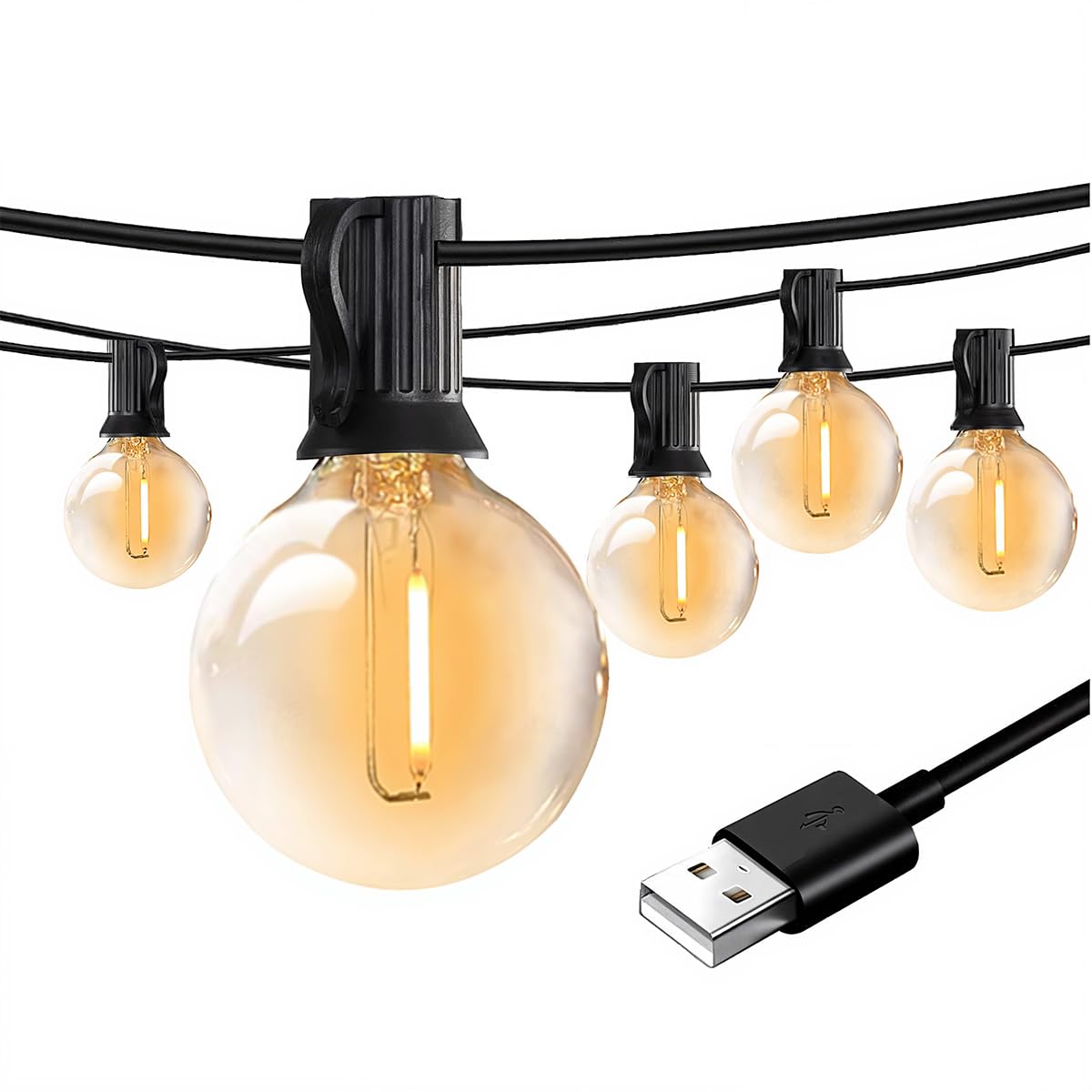 15M USB LED Lichterkette Outdoor, 5V G40 Bruchsichere Kunststoff Glühbirnen, Wasserdicht IP44 Patio Fairy Lichterkette für Garten, Hochzeit, Camping & Party Dekoration