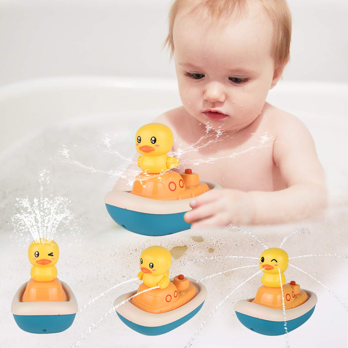 KELIWOWBath Toys,Floating Bathtub Toys Rotation Water Spray Toys for Kids Baby Bath Toys for Toddlers Sprinkler Bath Toy Ducks