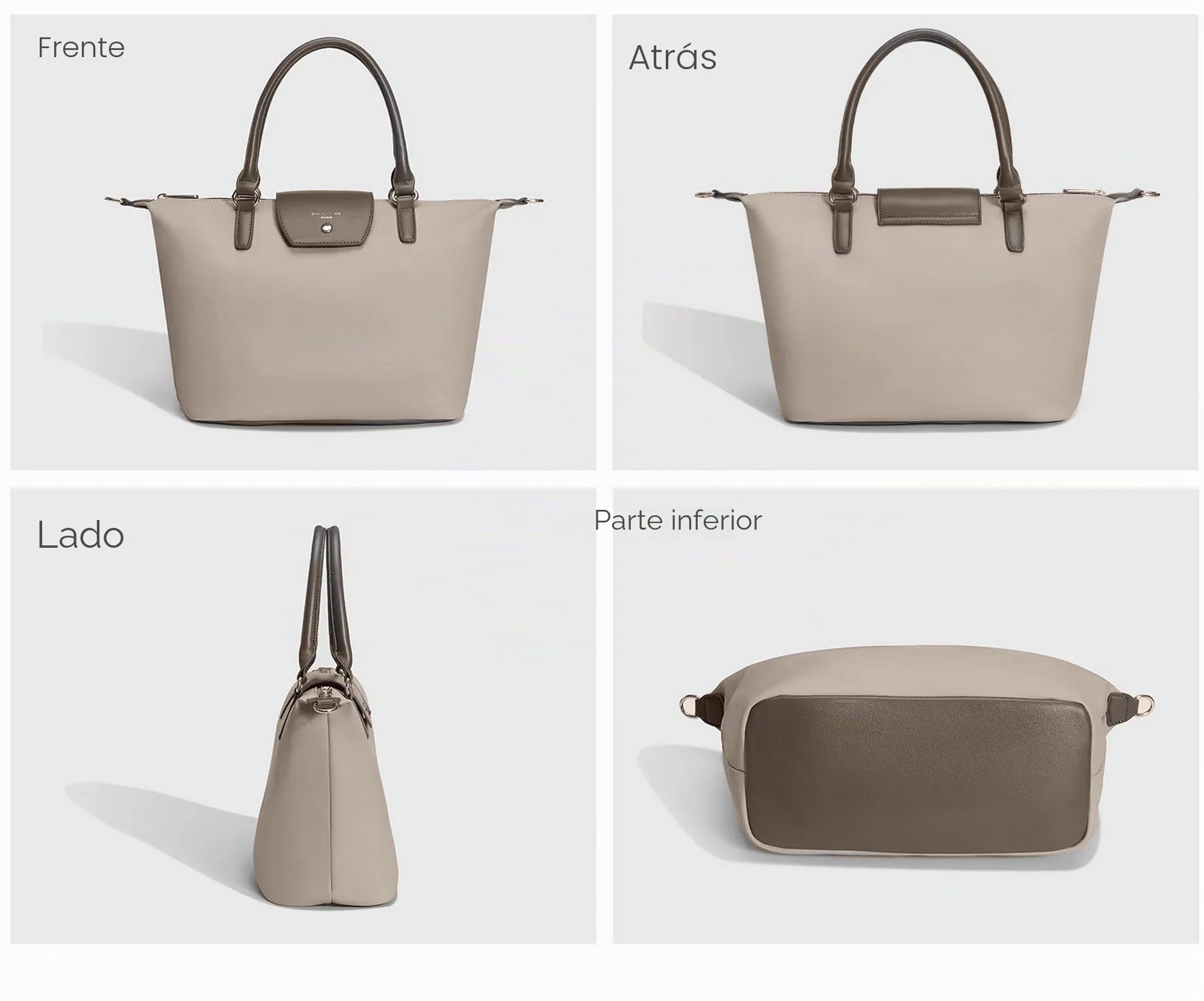 David Jones - Bolso tote de nailon para mujer - Bolsa de compras suave de gran capacidad - Bolso tote con correa para el hombro - Elegante, trabajo, ciudad, viajes, moda, original, tendencia, Marrón
