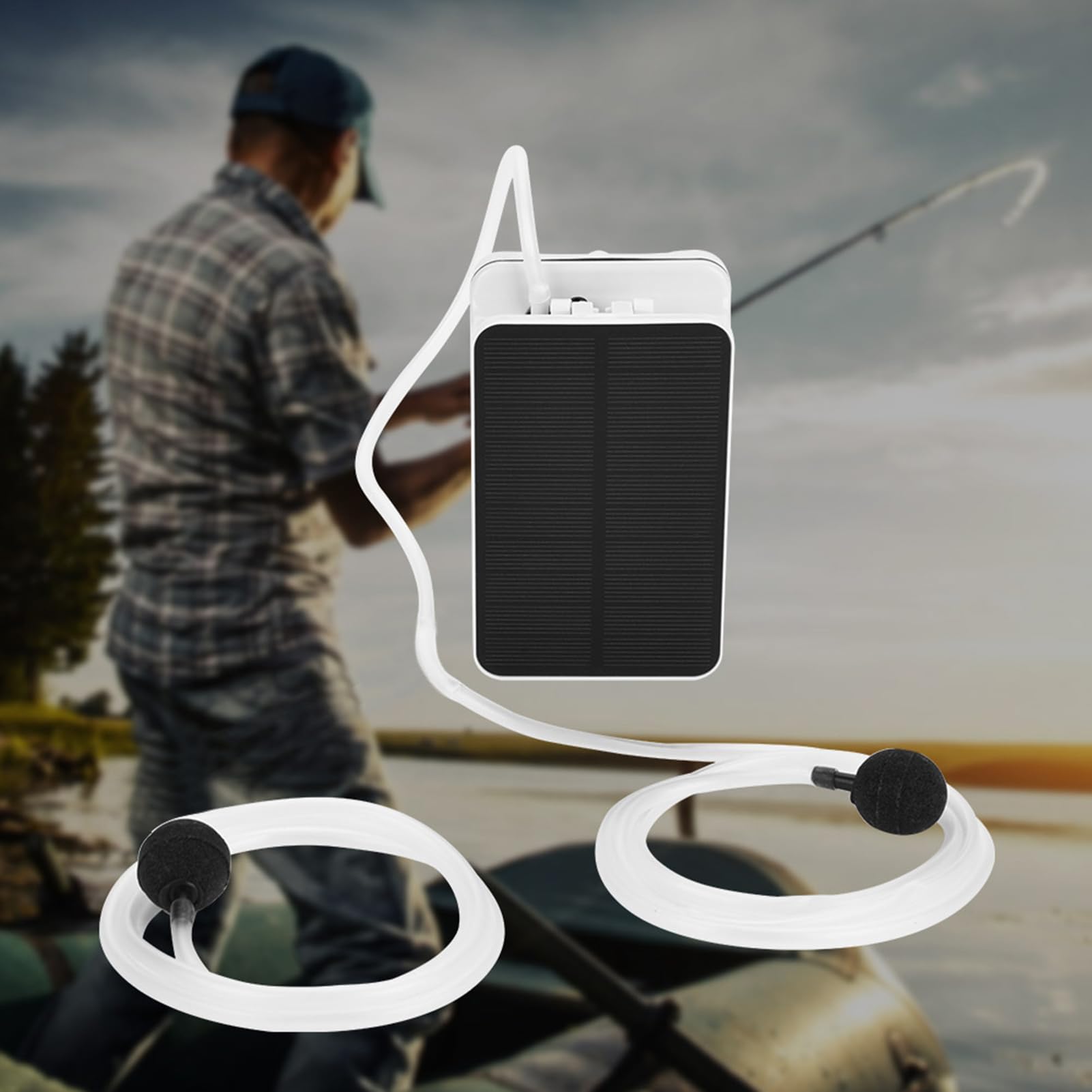Pompe à Air Solaire pour Bassin avec Panneau Pliable, USB, Oxygénateur à Énergie Solaire, Batterie 2200 mAh, pour Piscine