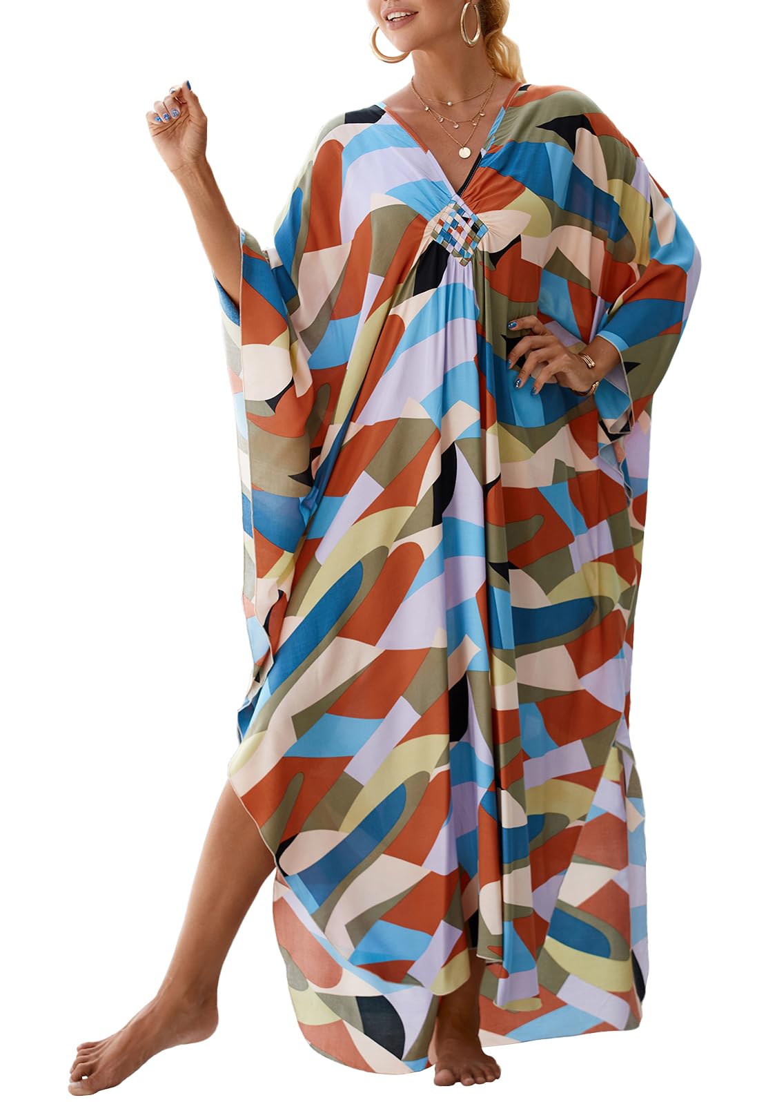cthseie Women Animal Print Kaftan Dresses Plus Size Swimsuit Coverup Summer Bathing Suit Caftan Loungewear Beach Dress