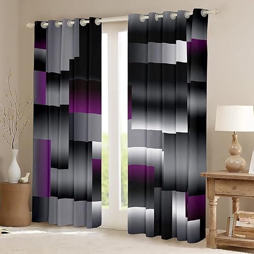 Miniatura 2 de Cortinas geométricas negras y moradas para dormitorio, niños, representación 3D, arte abstracto, cortinas opacas rectangulares geométricas para