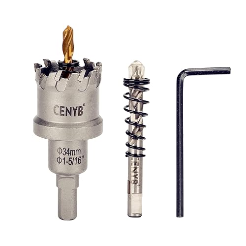 Miniatura 42 de 1" (25.5mm) Sierra perforadora con punta de carburo de tungsteno con 2 piezas de brocas piloto chapadas en titanio para metal duro, acero