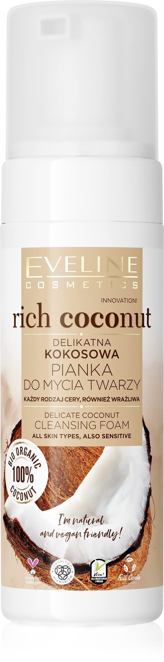 EVELINE COSMETICSRich Coconut Cleansing Foam | For All Skin Types including Sensitive | 100% Bio Organic Coconut | 150ml