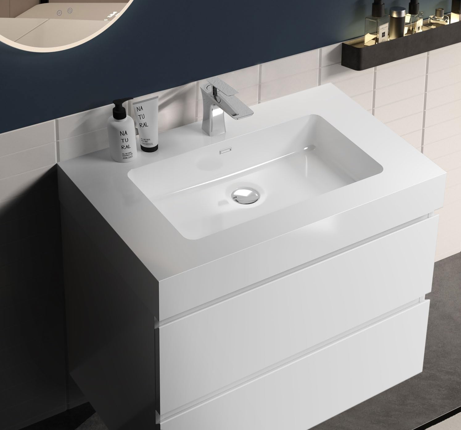 30" Floating Bathroom Vanity with Sink, Modern Bathroom Cabinet with Top and Soft Close Drawers, Spacious Storage for Small Space, White - Lavanda Collection