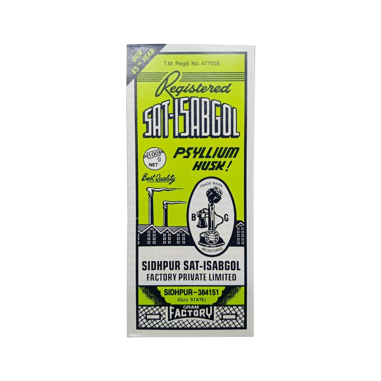 Telephone Pack of 1 - Brand Sat-Isabgol (Psyllium Husk) (100 Grams Each)