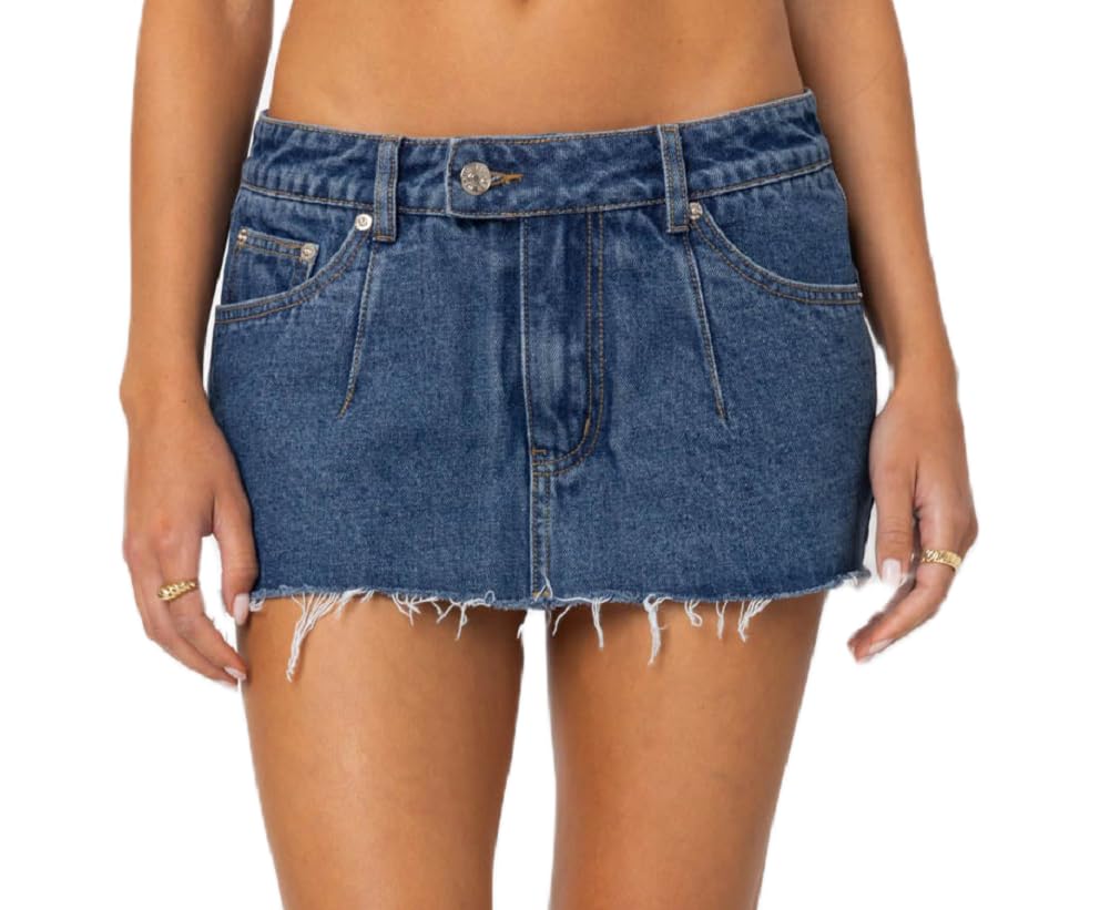 Women Denim Micro Skirts Y2K Low Waisted Button Stretchy Bodycon Mini Pencil Skirt Jean Skirts with Pockets