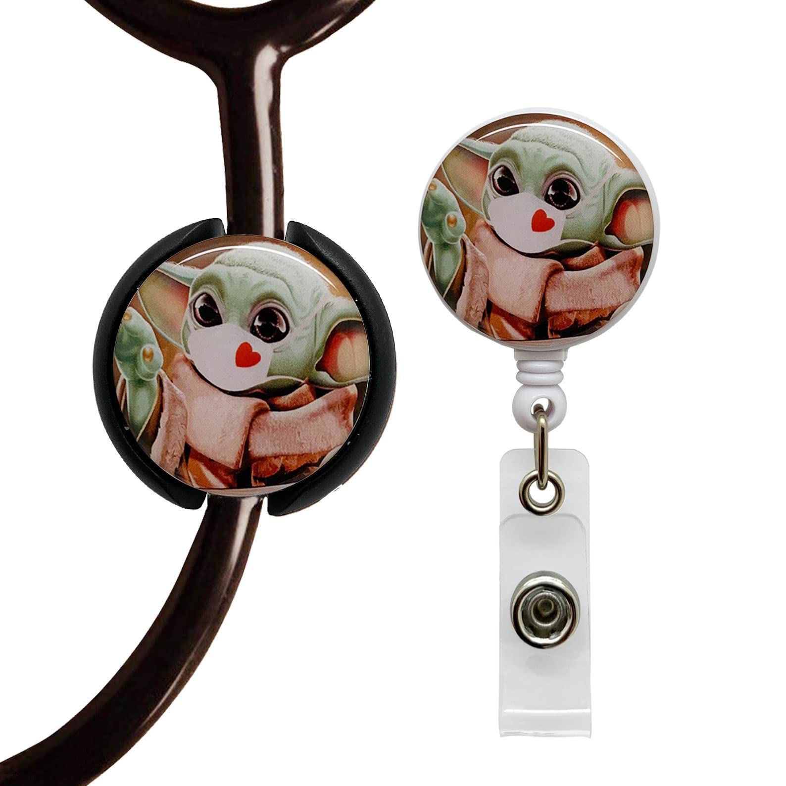 ROFLYER Stethoscope Tag,Steth ID Tag,Nurse Doctor Stethoscope ID Tag and Retractable Badge Reels Set, Stethoscope Charms Accessories and Badge Holder,Set of 2