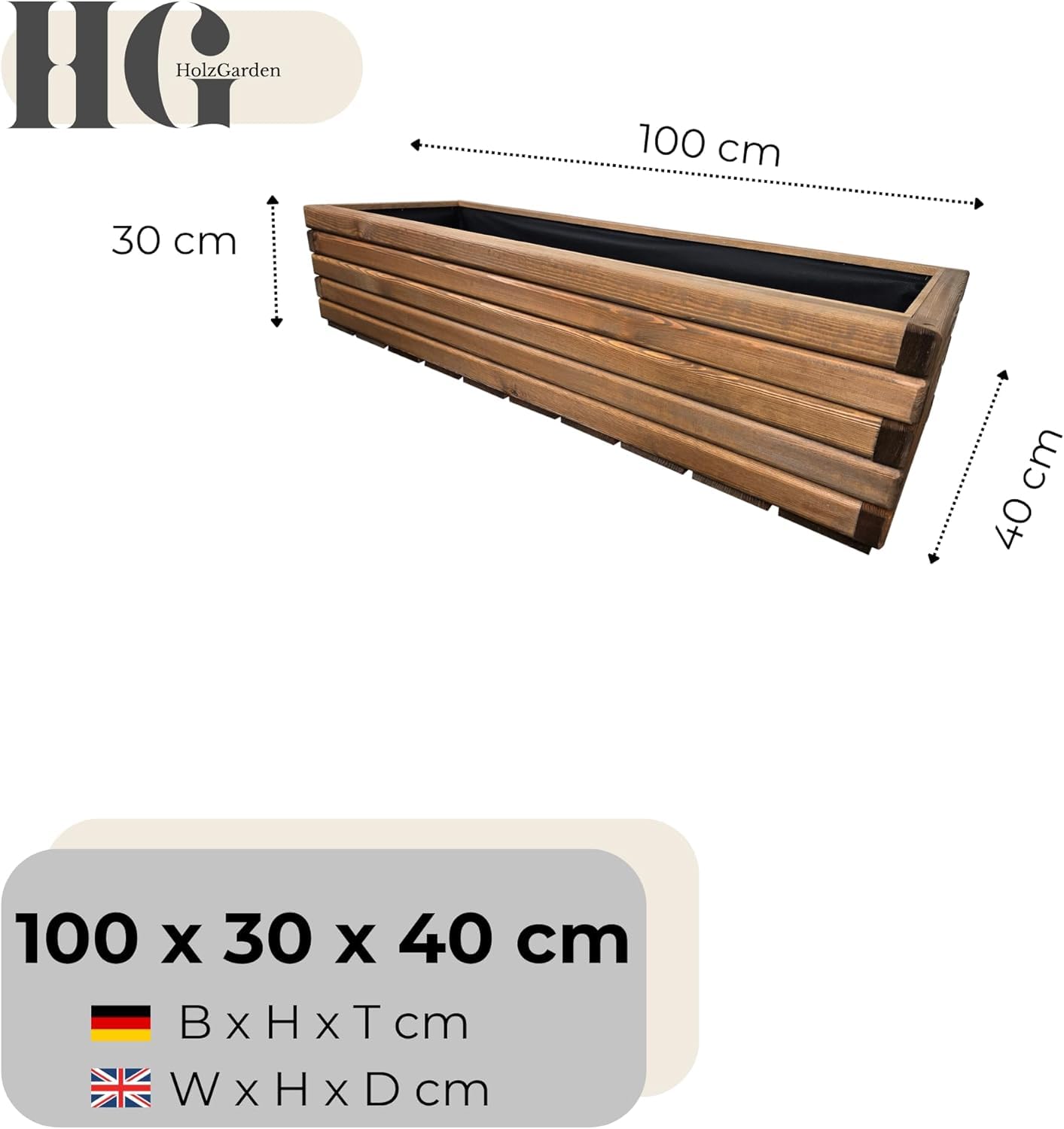 Donica Drewniana Impregnowana 100x30x40 cm Drewno Sosnowe Kolor Czerwona Skrzynka Na Kwiaty Zioła Balkon Taras Ogród 80L Wewnątrz Agrowłóknina