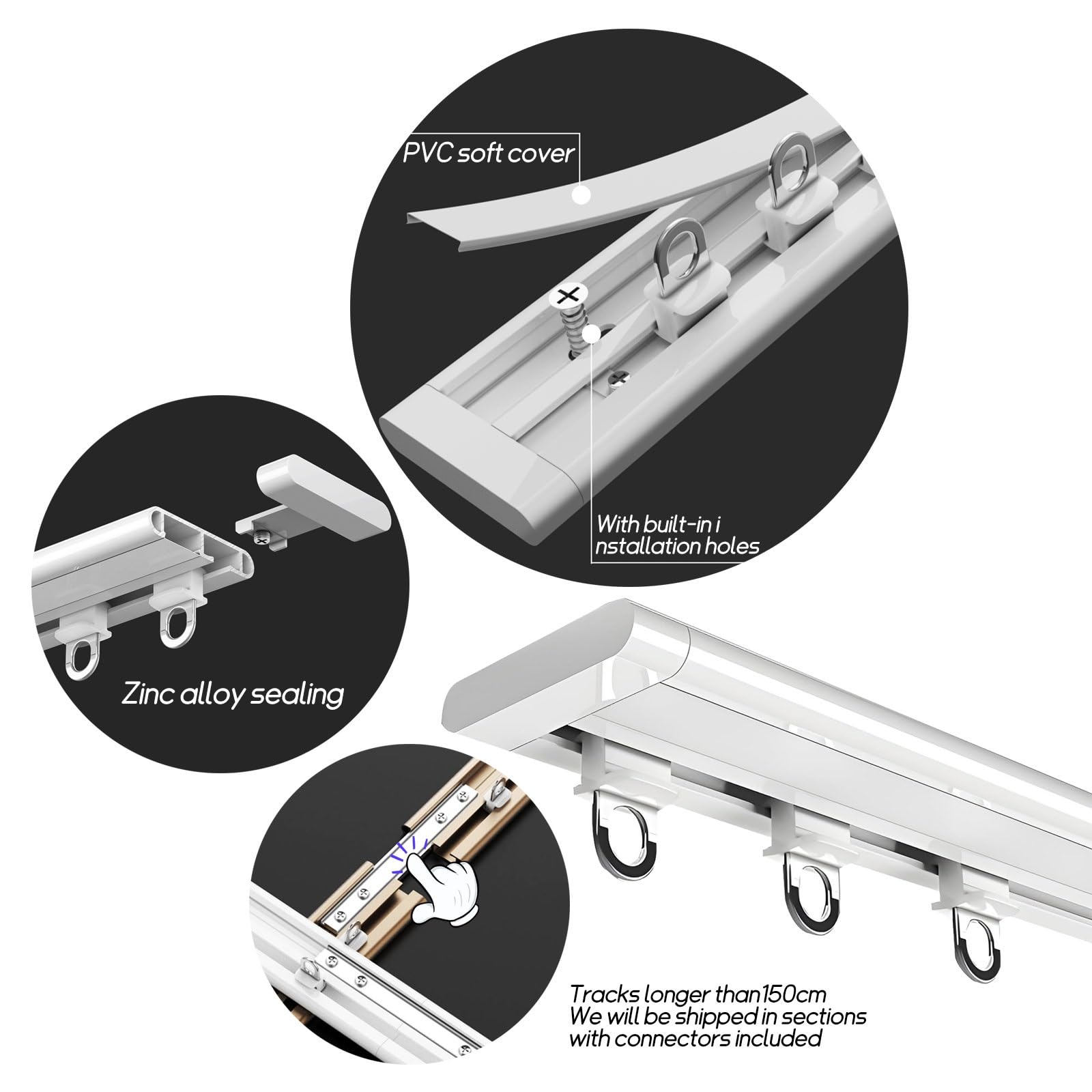 Aluminiowy sufit ain Track 300 cm (9,8 ft) - Wyciszony system przesuwny do salonu i sypialni - szyny gładkie - łatwe wkładanie mosiądzu h