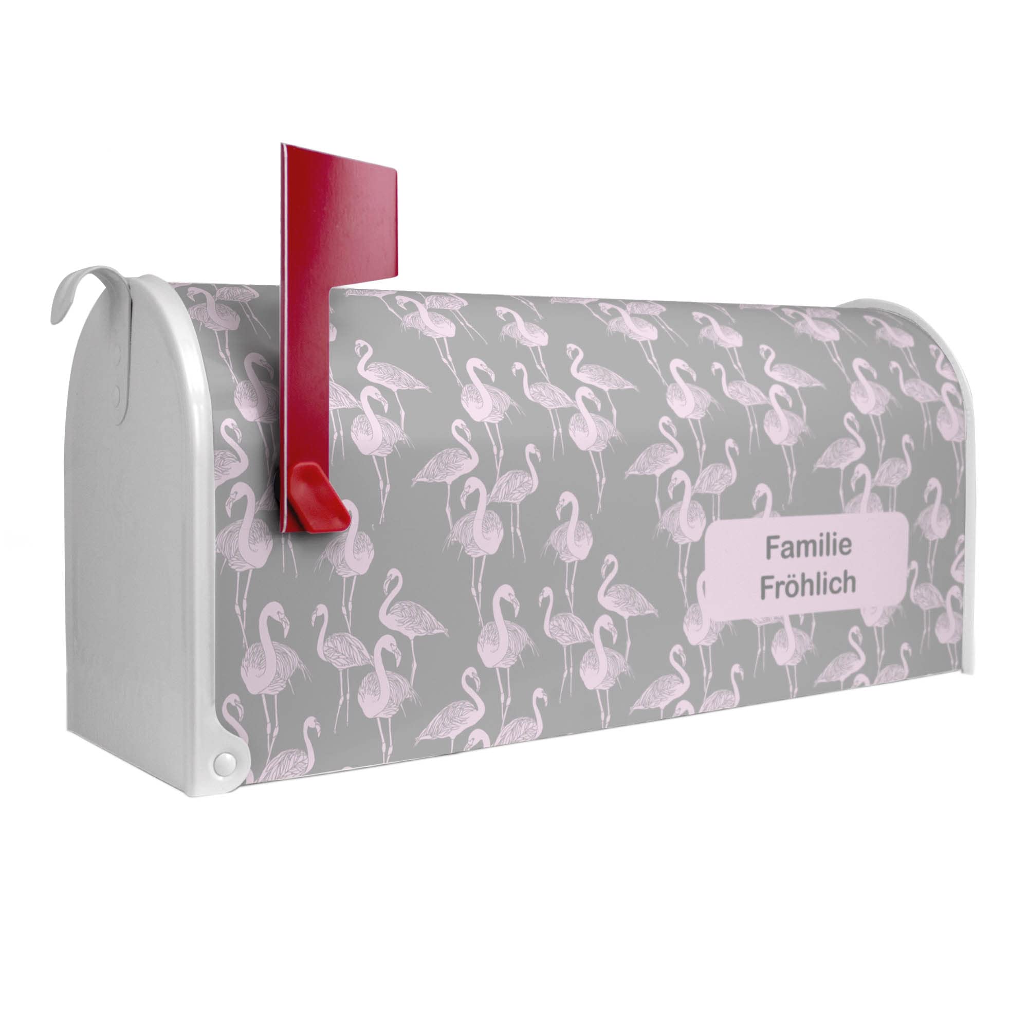 banjado® Amerikanischer Briefkasten - US Mailbox/Letterbox mit Motiv Flamingos Blass 51x22x17cm - Postkasten Stahl aus Amerika – Briefkasten amerikanisch weiß pulverbeschichtet
