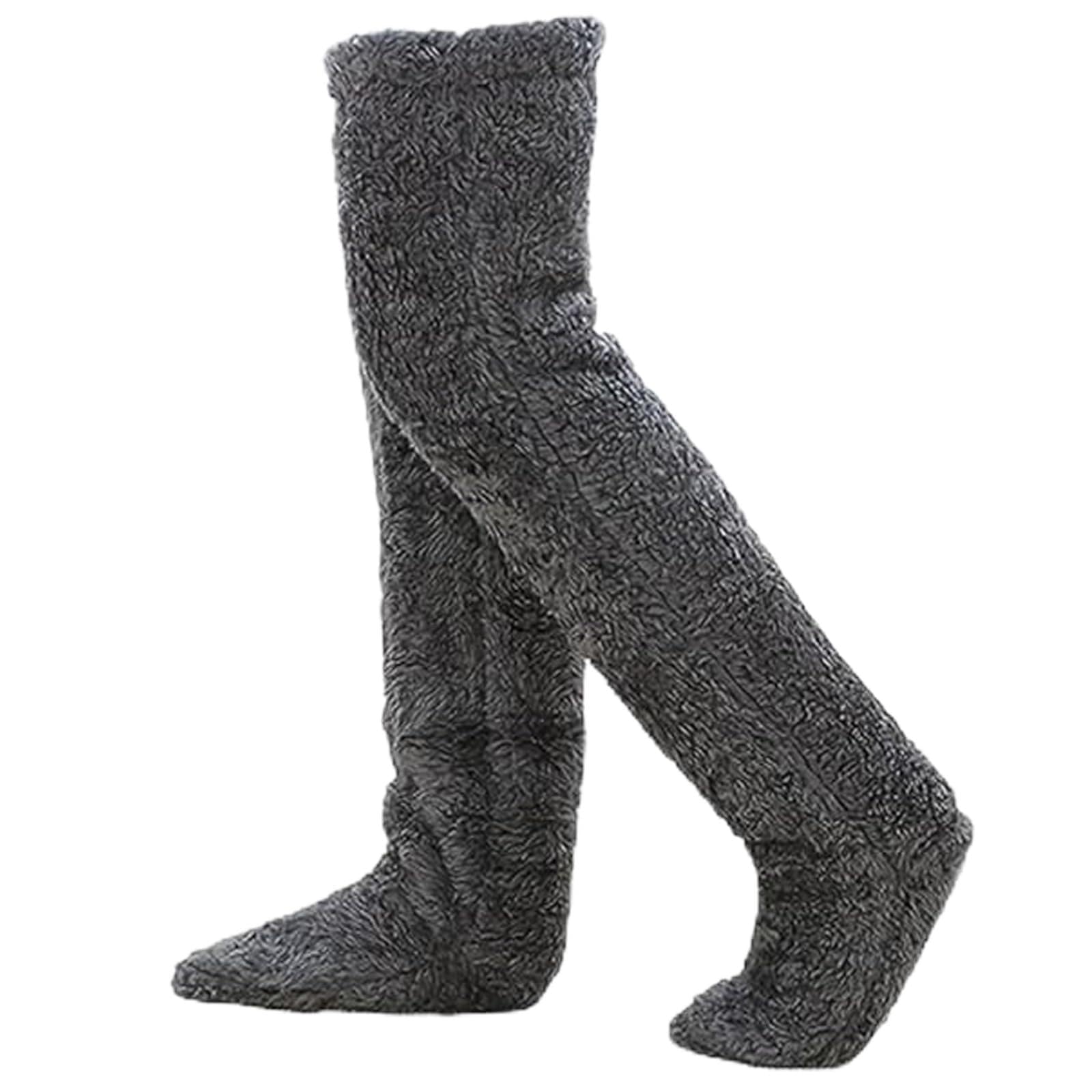 Anjoize Goose Down Knee Socks for Christmas, Soft Cozy Over The Knee Long Tube Sock, Warm and Fluffy, Suitable for Winter (Smoky Gray)