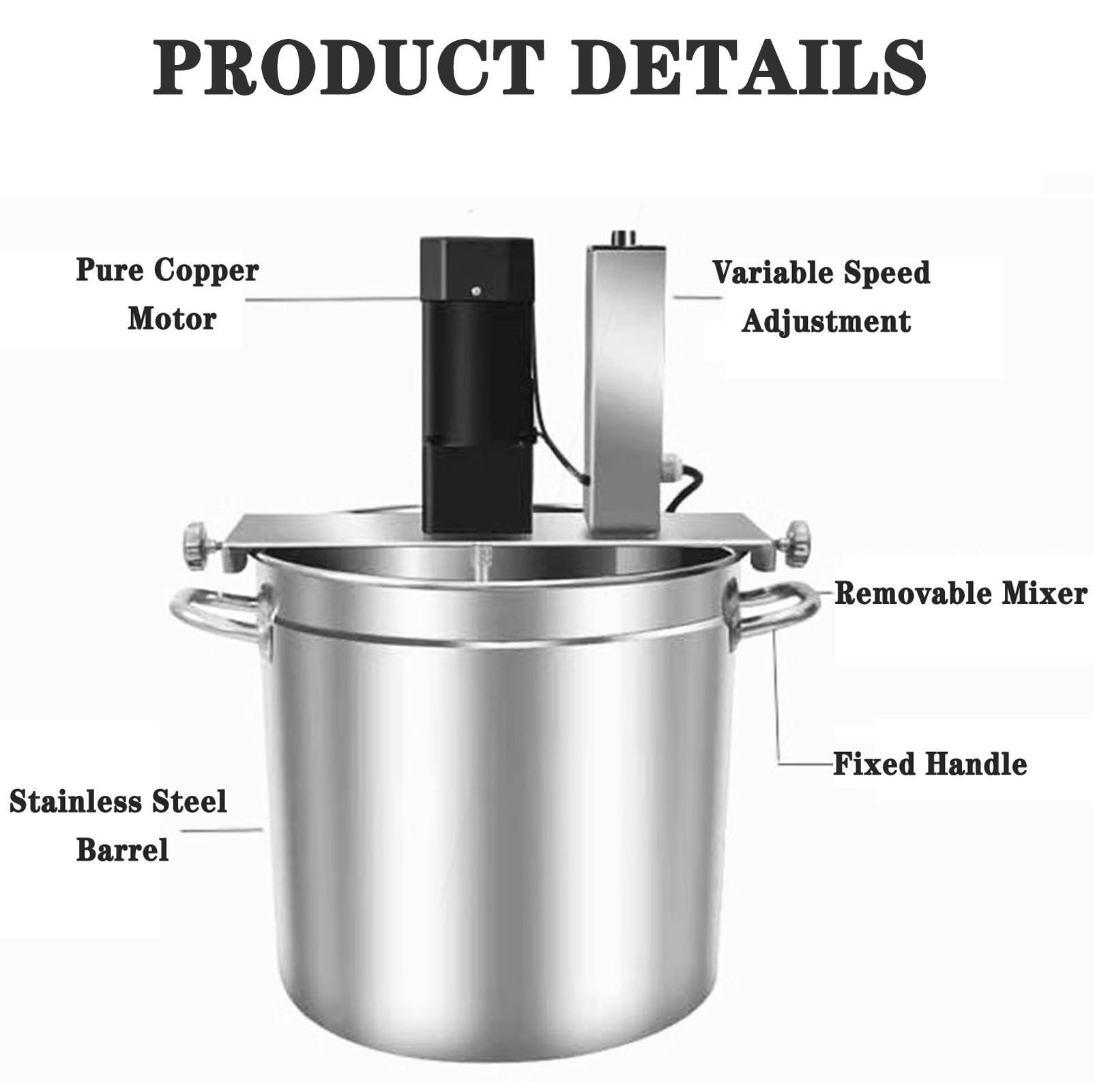 Automatic Food Mixer, Stainless Steel Commercial Heating Mixer, Hot Pot Seasoning Bottom Soup Sauce Stirrer Machine, Adjustable Stirring Speed, with Double-Layer Stirring Scraper
