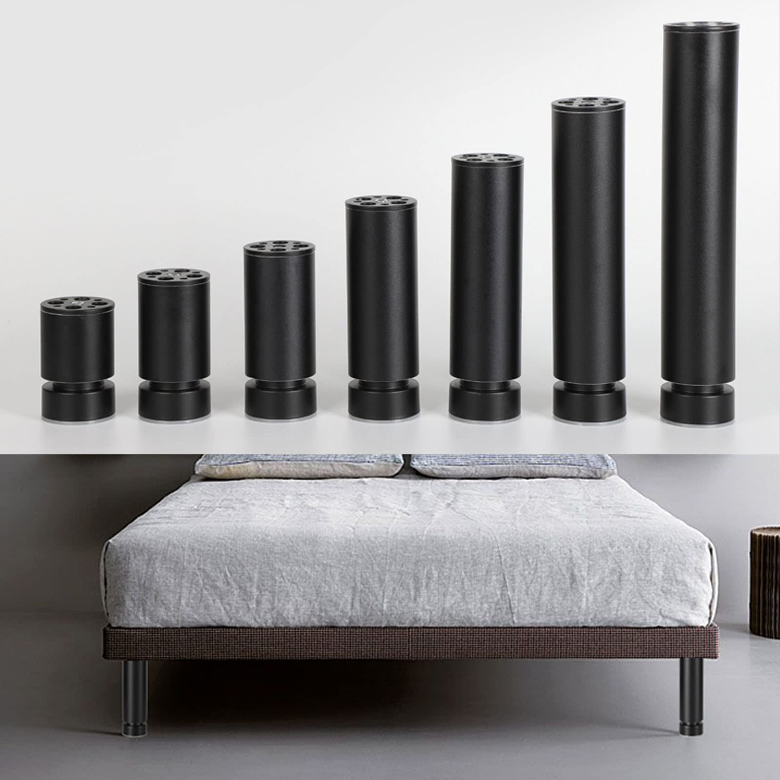 Regulowane metalowe nóżki do mebli – zestaw 4 nóżek ze stopu aluminium do siatki, sofy, łóżka, regału na książki i półki kuchenne, zamiennik ze śrubami (40 cm)
