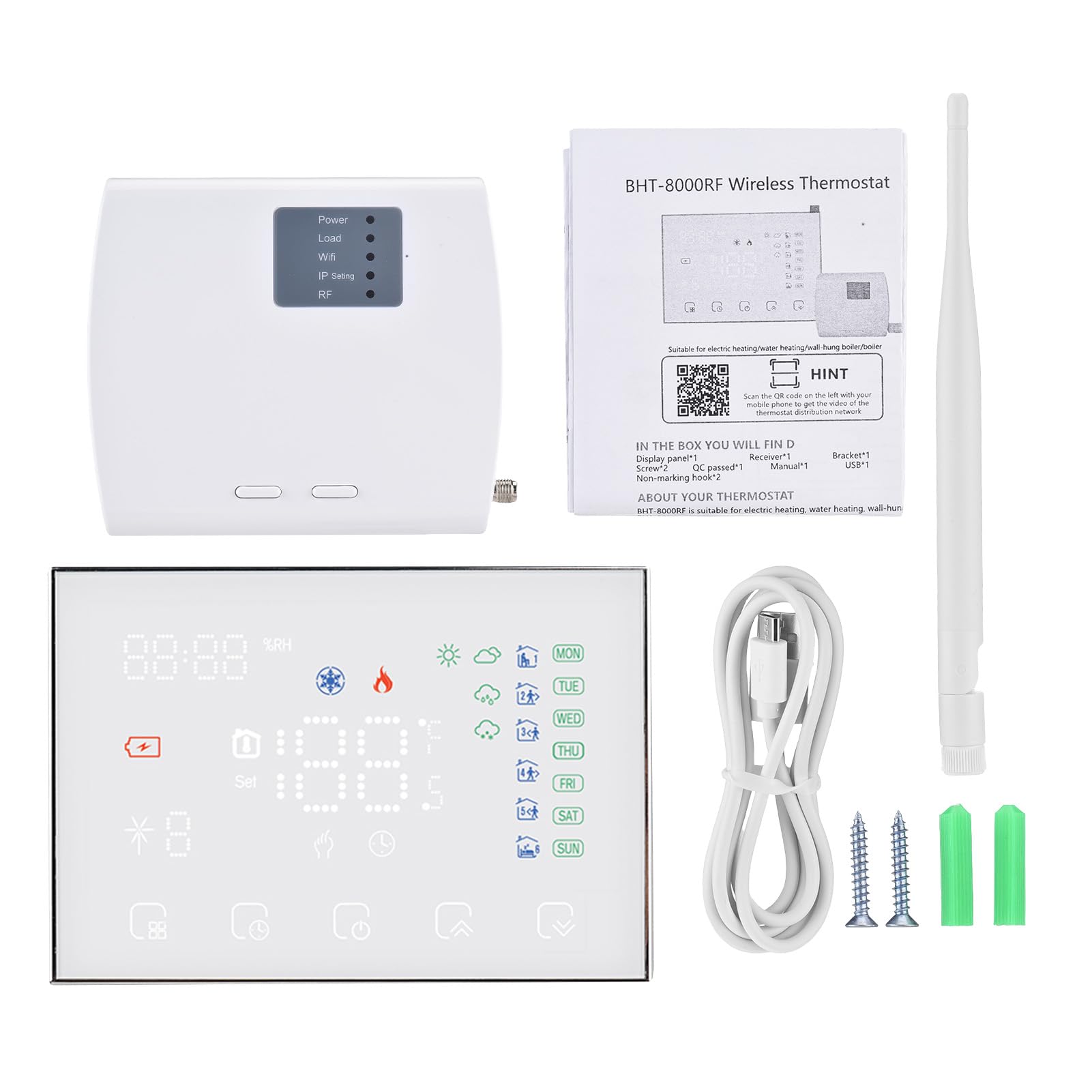 Marhynchus Termostato Inteligente Programable WiFi, Pantalla Táctil LED, Control por Voz Compatible con, Precisión de 0,5 °C, Ignífugo para Caldera de Gas (para Caldera de Gas calefacción eléctrica