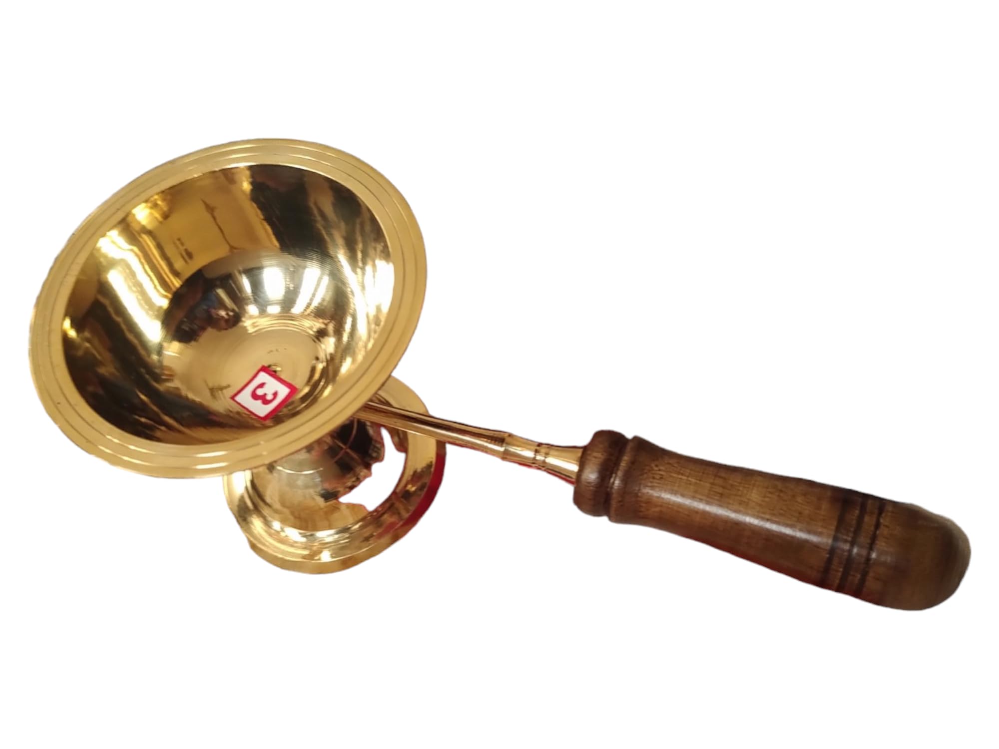 BHAVICREATION Brass Aarti Diya with Wooden Handle Brass Camphor Dhoop Arti Wooden Handle Puja Arti (130 Gram Length=8 inch)