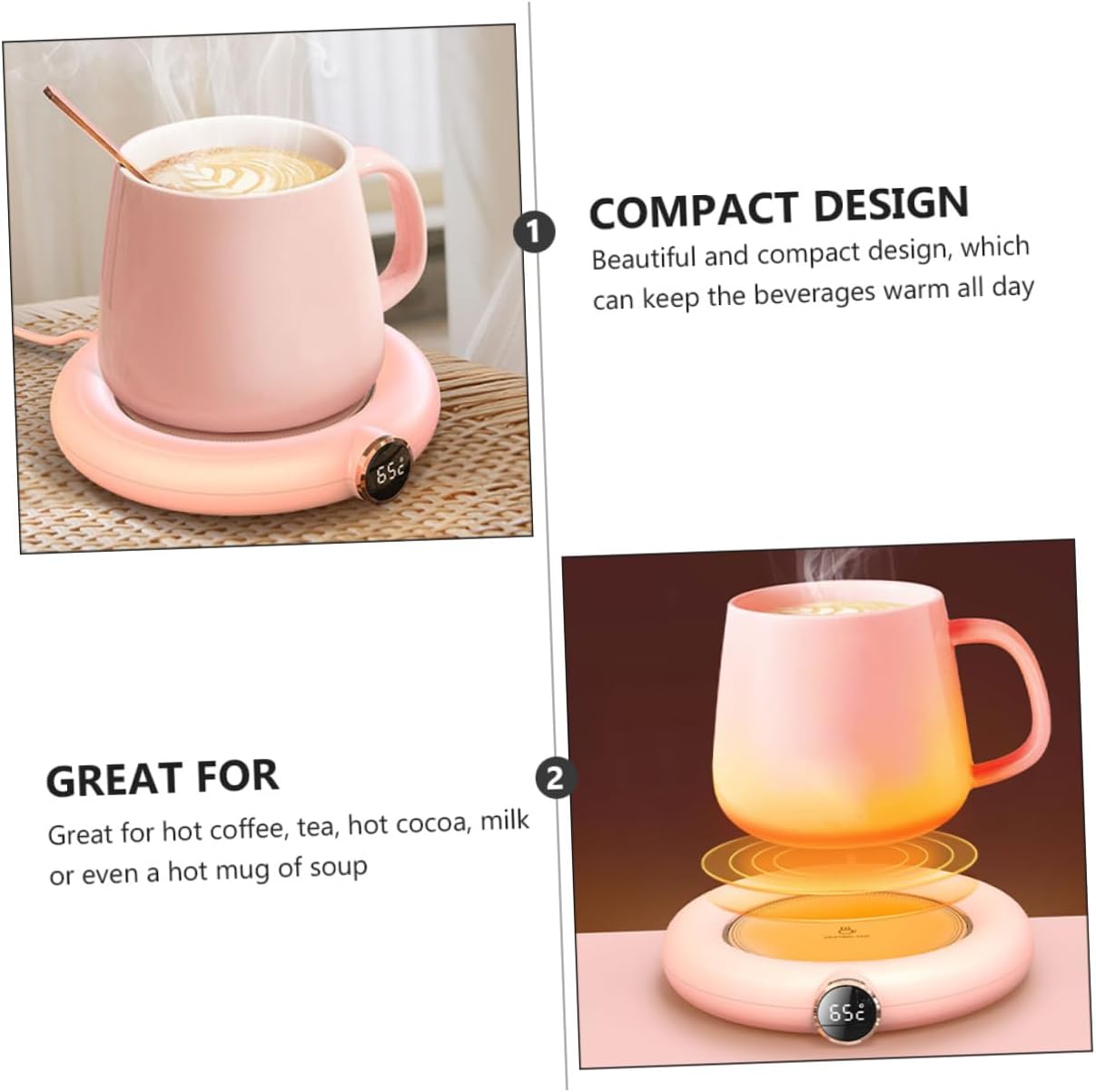 USB Charging Drink Cup Warmer with Temperature Control and Wear-Resistant Mug Heater Coaster for Home and Office Desk Use Pink Thermal Pad for Hot Beverages